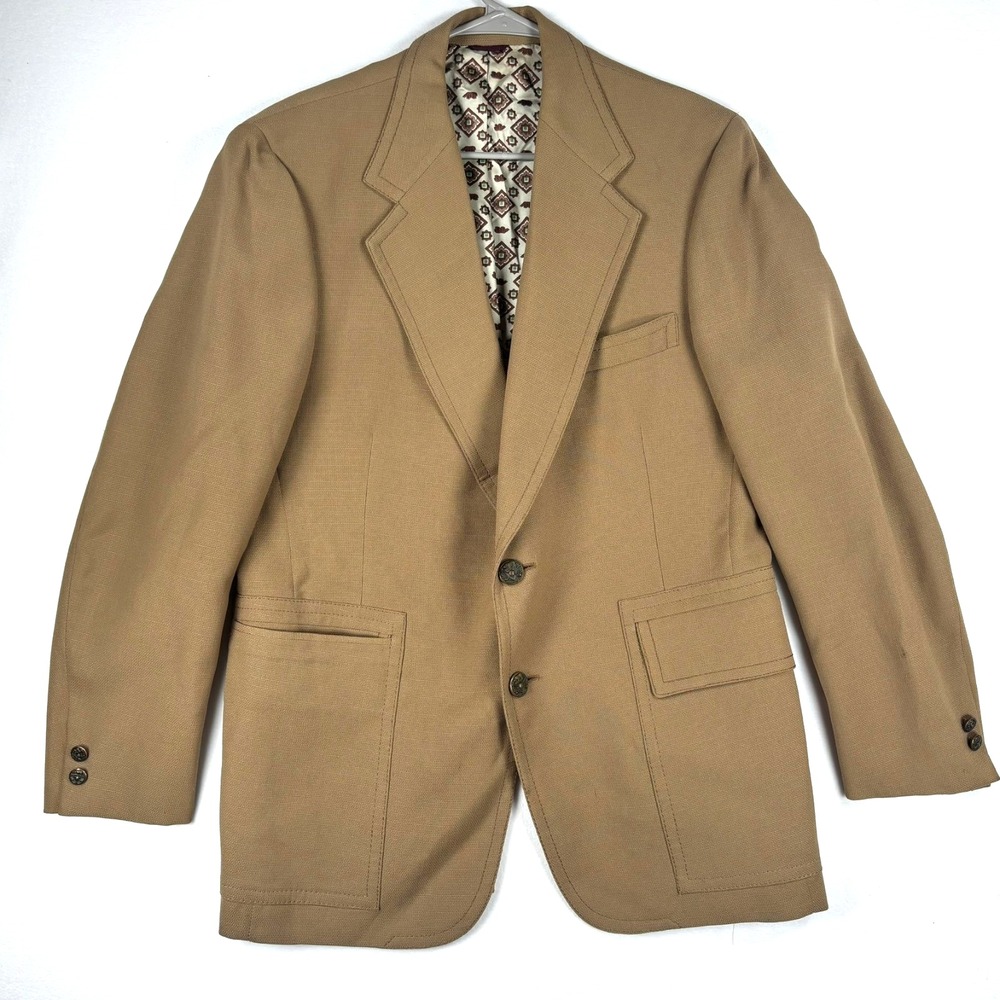 Hart Schaffner Marx Blazer Jack Nicklaus Gold Bear‎ Light Brown Tan Golf 42L